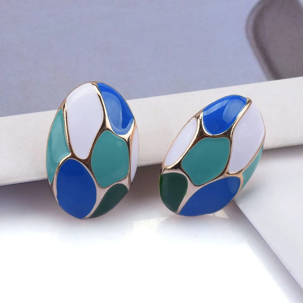 Hoogwaardige emaille ovale metalen oorbellen met druppelolie