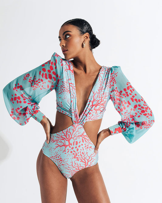 New Printed Long Sleeve Bikini Sexy Split Swimsuit Women's Plus Size Swimsuit