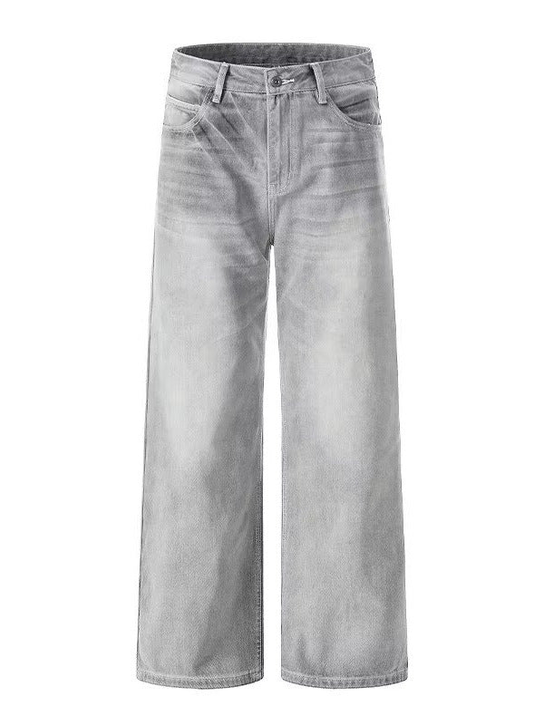 Gewassen grijsgroene losse denim jeans unisex