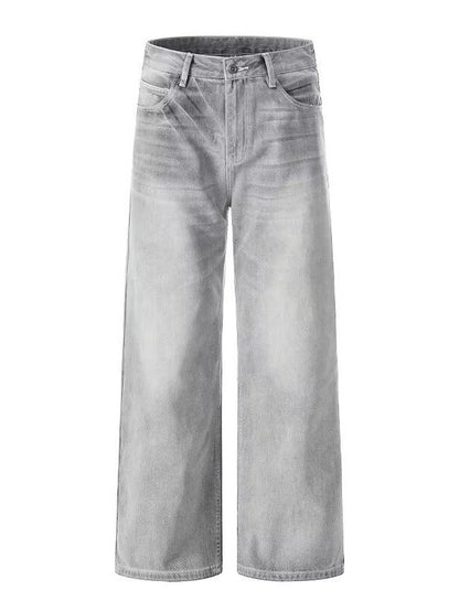 Gewassen grijsgroene losse denim jeans unisex
