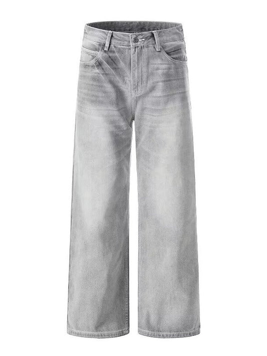 Gewassen grijsgroene losse denim jeans unisex