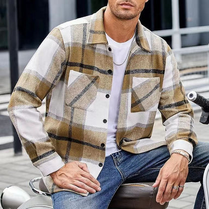 High-end Warm Plaid Men's Thickened Shirt Jacket for Autumn and Winter