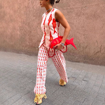 Vest and Long Pants Printed Set