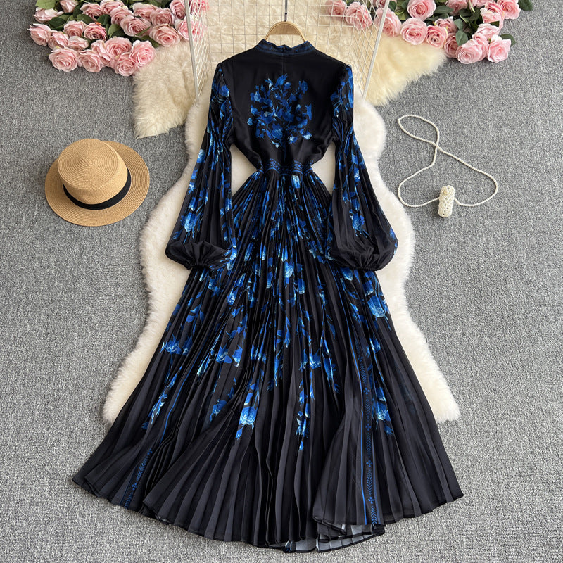 Elegant Fashionable Charm  Style French Print Pleated Dress