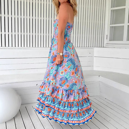 Style Sexy Fitted Multi-layer Ruffle Tiered Strapless Long Dress for Women