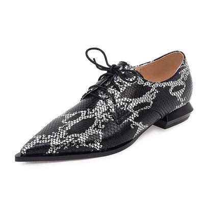 Women's shoes with low heels pointed toes and deep lace ups