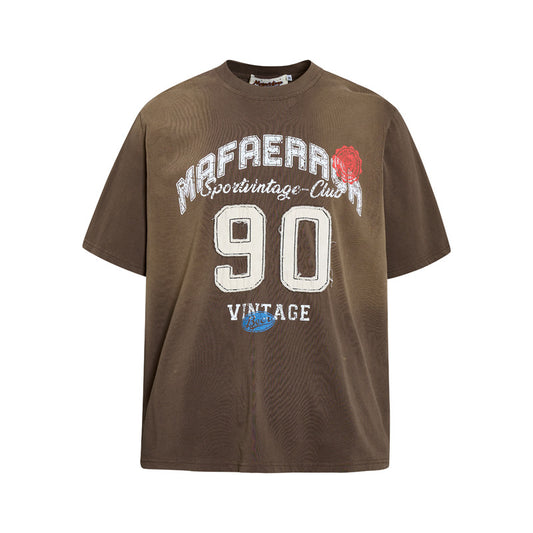 Retro T-shirt met spuitverf borduurwerk en korte mouwen