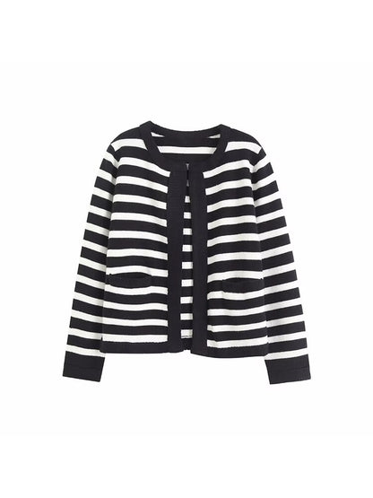 TRAF Women Skirt Sets Fashion Striped Knitted Cardigan Sweater+Mini Skirts Long Sleeve Casual Female clothing 2 pieces set