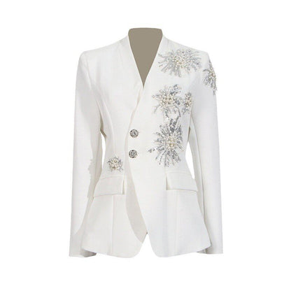 V-Neck Rhinestone Blazer for Women