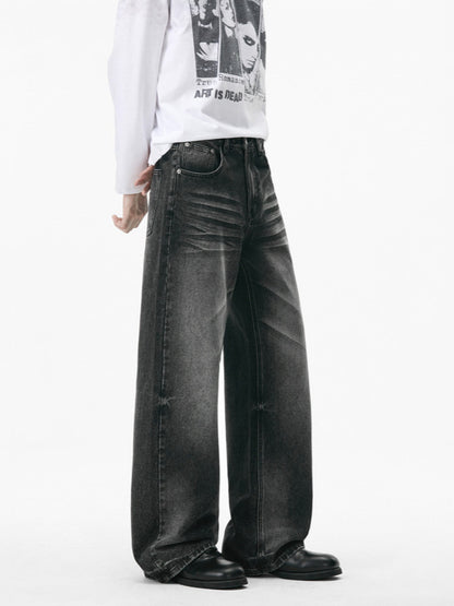 Mens Washed Loose Straight Leg Jeans