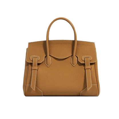 Litchi-patterned genuine top-grain cowhide handbag