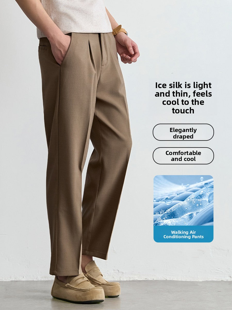 Mens Ice Silk Straight Leg Cropped Pants
