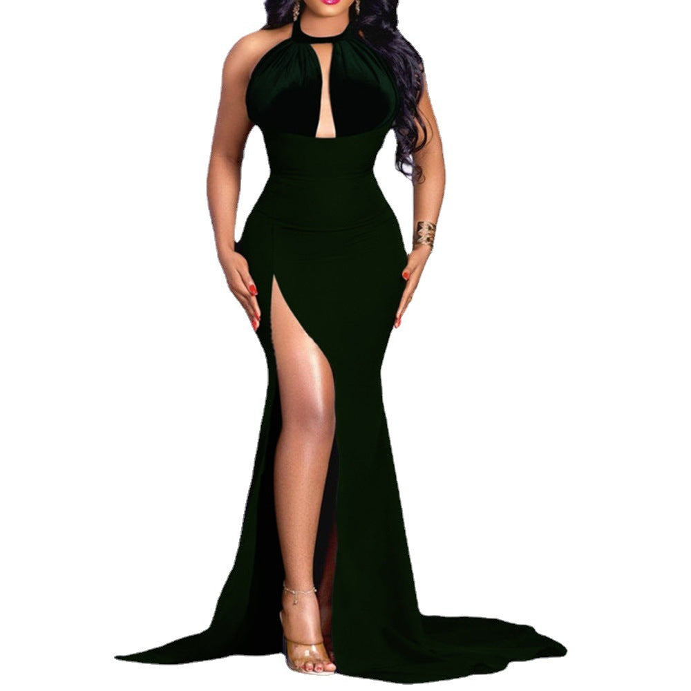 Amerikaanse luxe halterjurk met hoge split