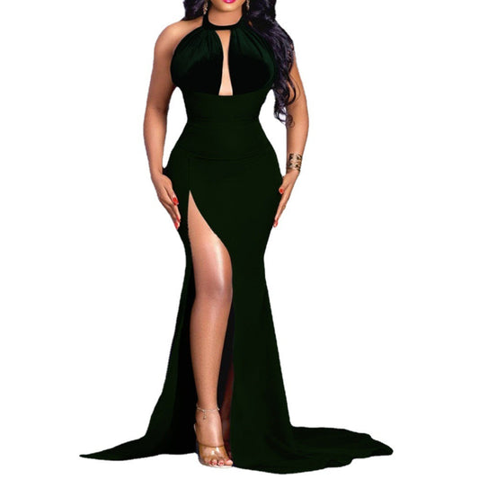 Amerikaanse luxe halterjurk met hoge split