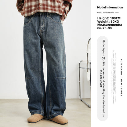 Mens American Retro Wide Leg Jeans