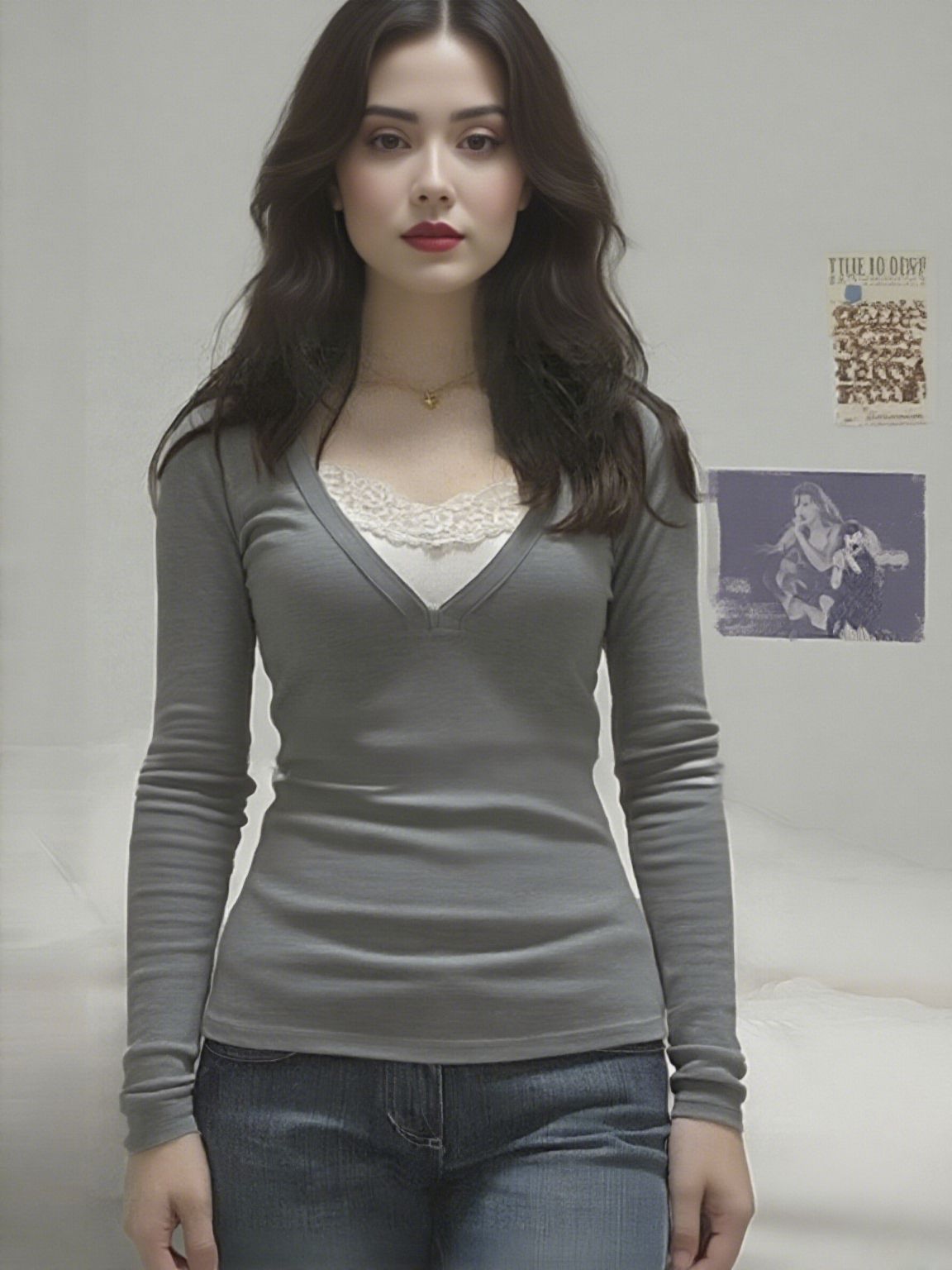 Womens Lace Detail Slim Fit Long Sleeve Shirt