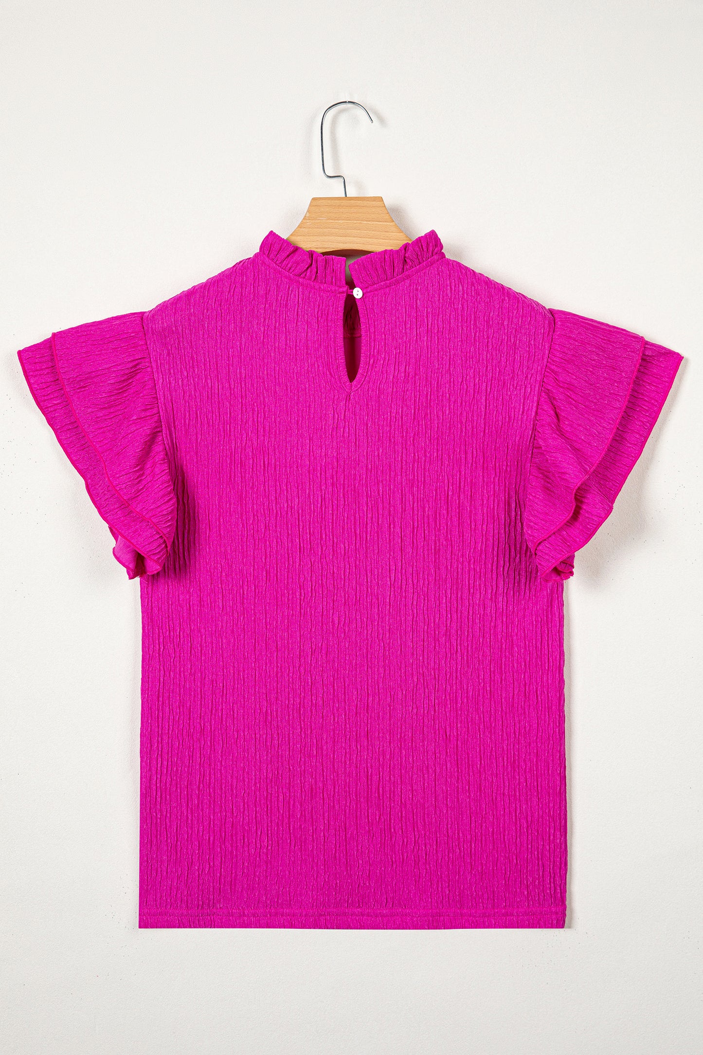 Effen blouse met textuur en ruches korte mouwen