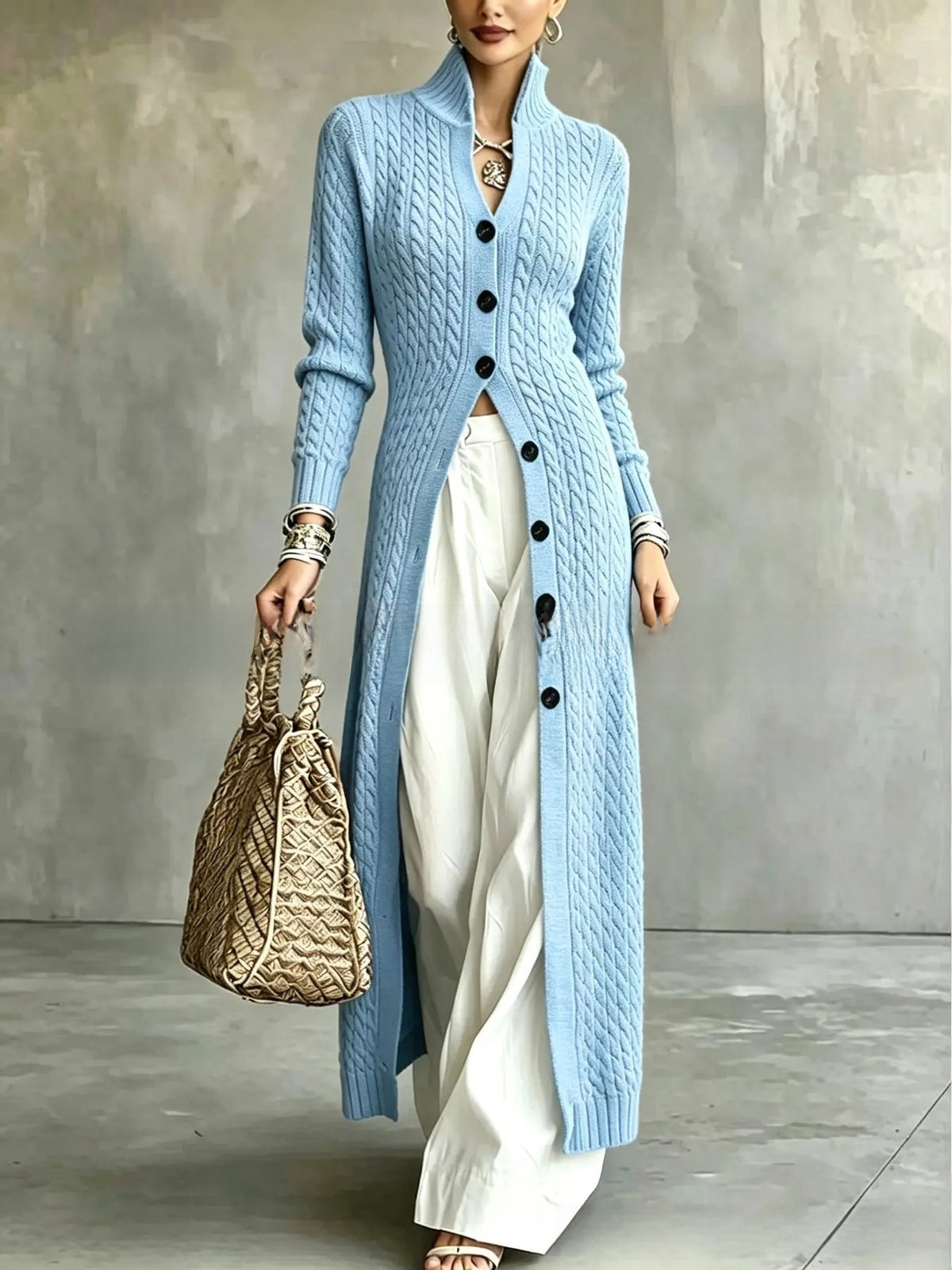 Women's Twist Pattern Stand Collar Long Sleeve Sweater