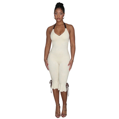 Sleeveless Backless Halter Tie Long Jumpsuit