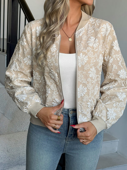 Women's jacquard zipper loose-fit jacket