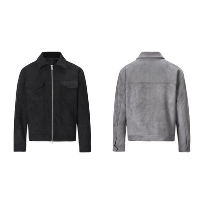 Mens Vintage Suede Lapel Casual Jacket