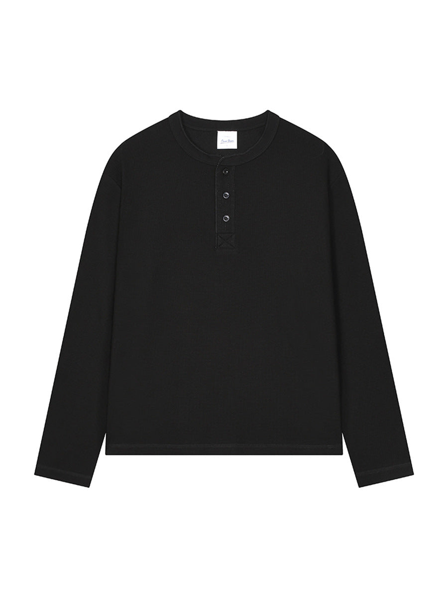 Men's Lightweight Waffle Knit Long Sleeve Henry Collar T-Shirt