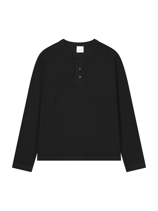 Men's Lightweight Waffle Knit Long Sleeve Henry Collar T-Shirt