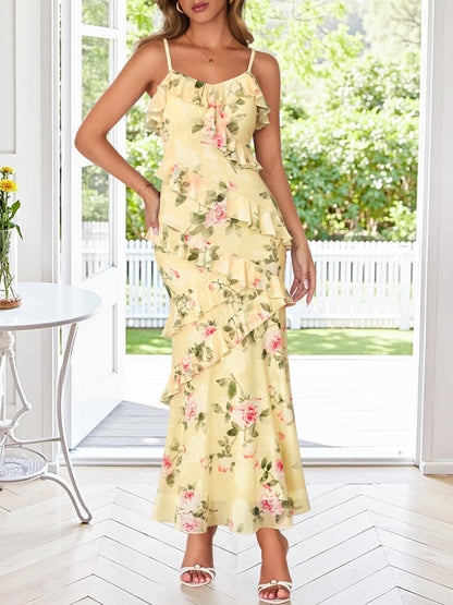 Womens Floral Strap Bodycon Party Dress