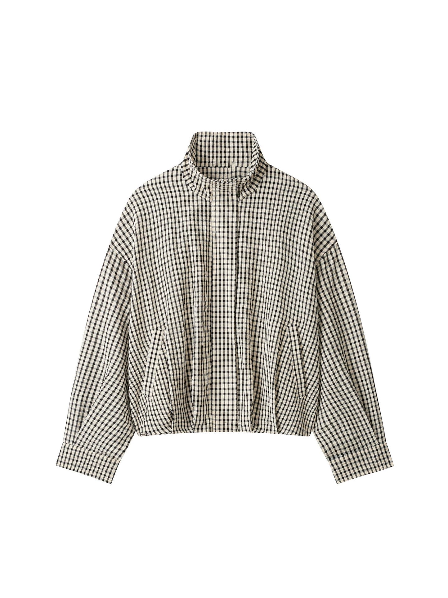 Fashionable Stand-Up Collar Long-Sleeve Classic Plaid Aviator Jacket