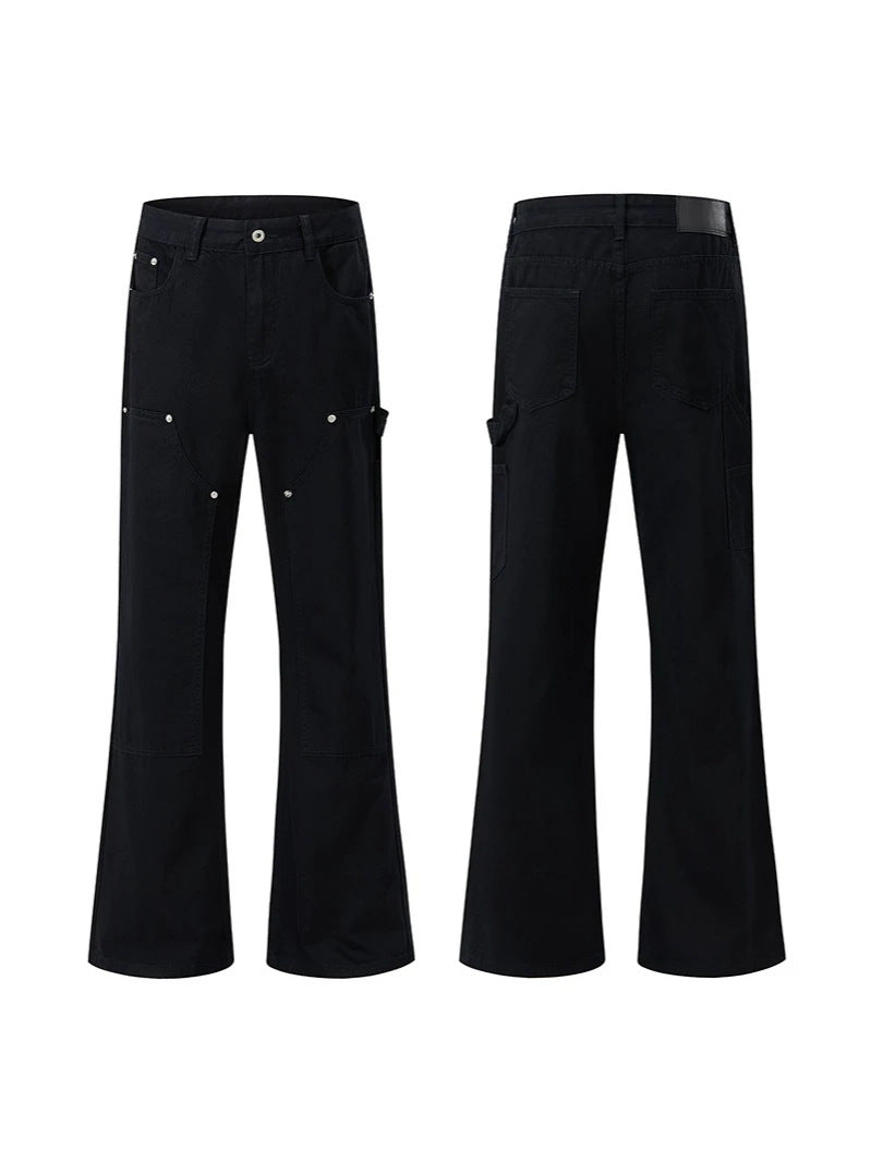 Gewassen katoenen flared cargo broek met klinknagels