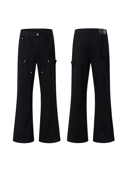 Gewassen katoenen flared cargo broek met klinknagels