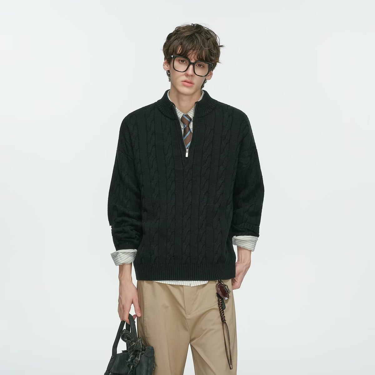 Half Zip Cable Knit Sweater