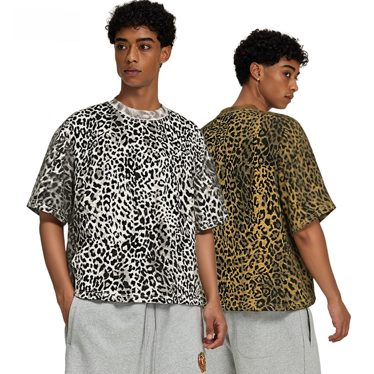 Men's Leopard Print Cotton Blend Loose Short Sleeve T-Shirt