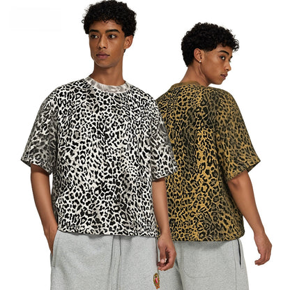 Men's Leopard Print Cotton Blend Loose Short Sleeve T-Shirt