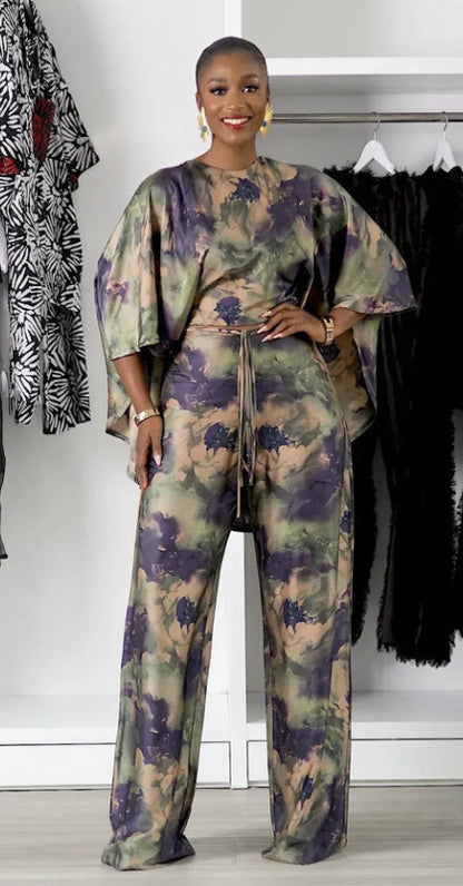 Women's Batwing Shirt and Printed Pants Set