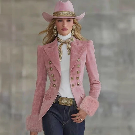 Women's Retro Slim-Fit Suede Blazer Jacket