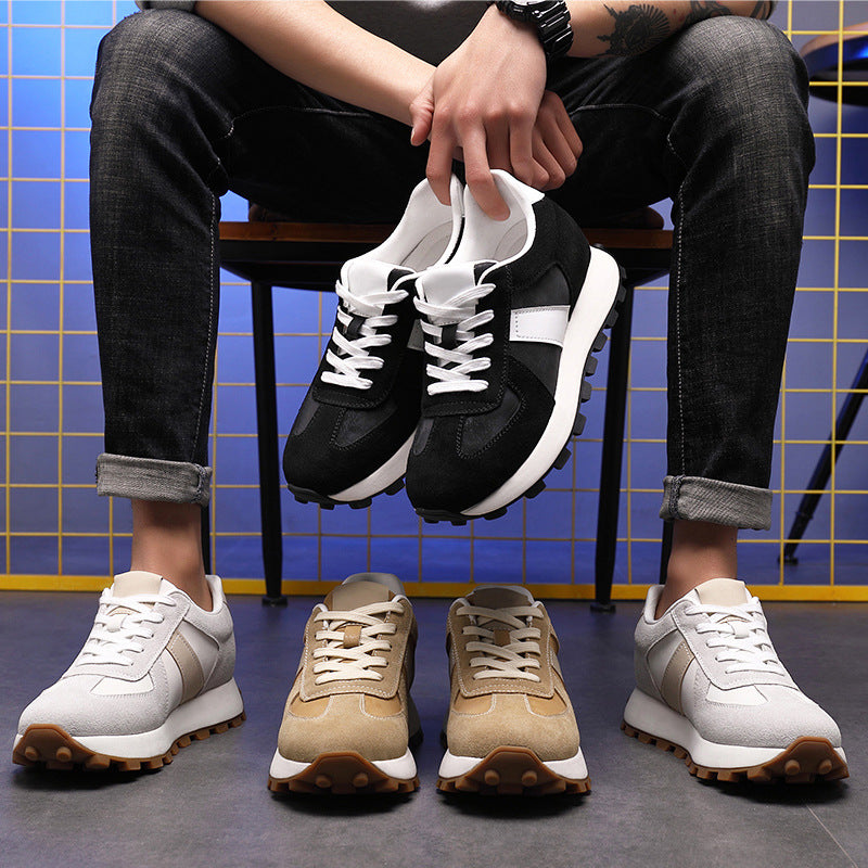Mens Breathable Height Increasing Sneakers Genuine Cowhide Leisure Shoes