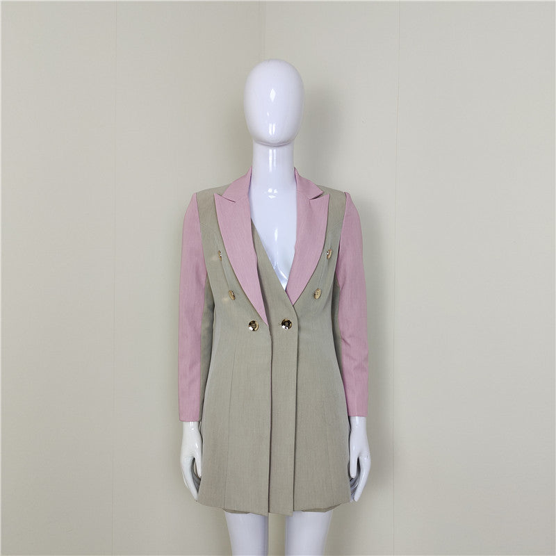 Diepe V-hals Dubbelrijs Blazer En Shorts Tweedelig Pak