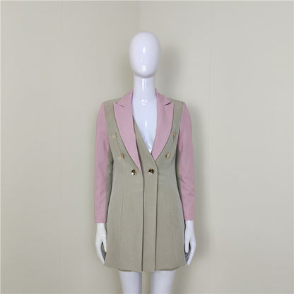 Diepe V-hals Dubbelrijs Blazer En Shorts Tweedelig Pak