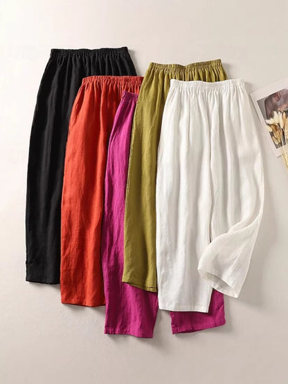 Cotton and Linen Casual Cropped Pants