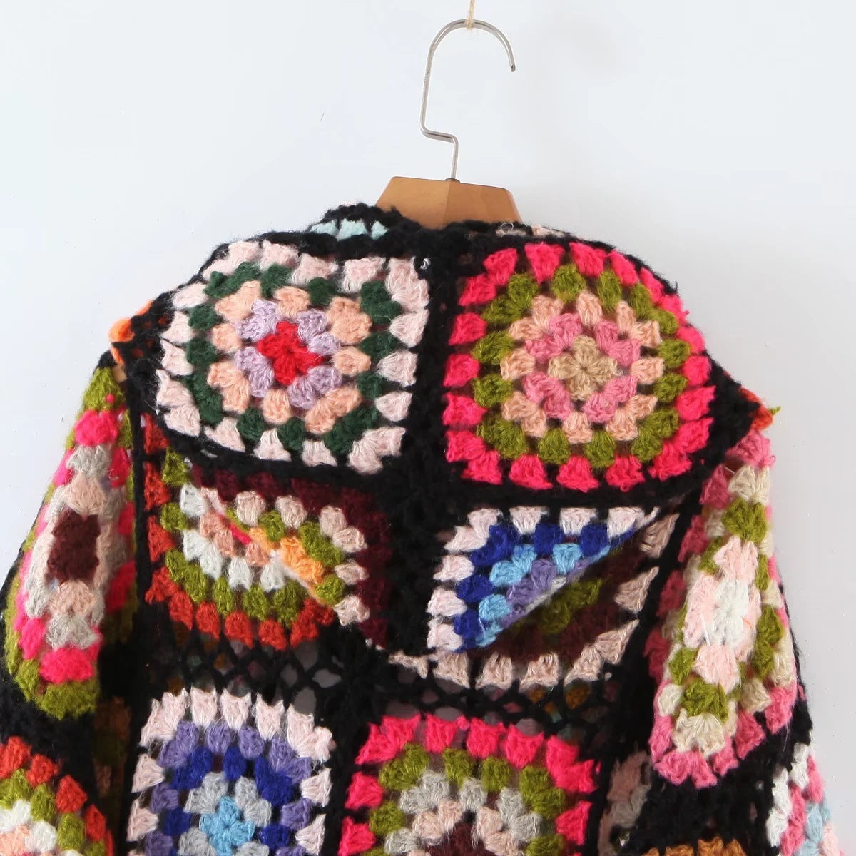 Europese oma handgemaakte geruite bohemian vest met capuchon
