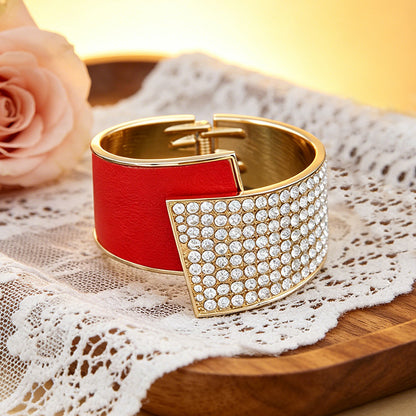 Manufacturer's best-selling simple European and American fashion light luxury metal full-diamond PU leather inlaid women's high-end bracelet wholesale