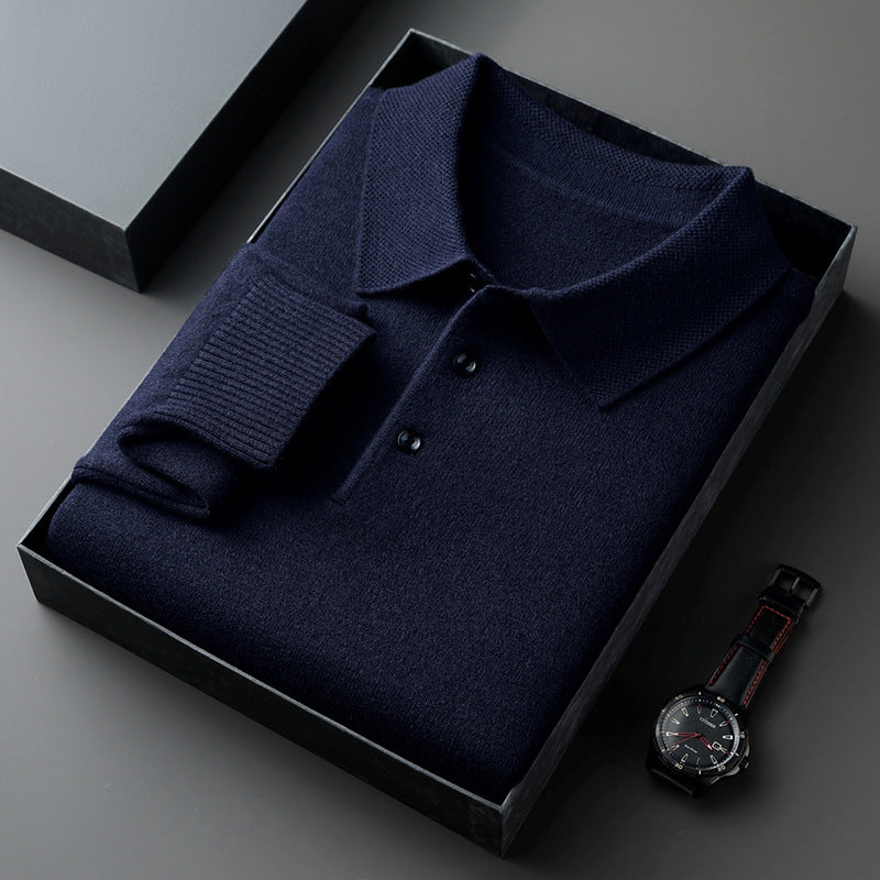 Mens Wool Blend Sweater with Turn-Down Collar