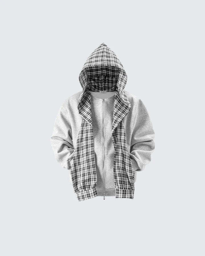 Plaid two-piece hooded casual men's suit