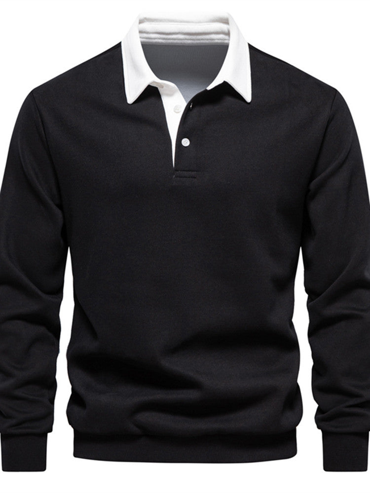 Polo T-shirt voor heren met lange mouwen kraag en knoop of ritssluiting