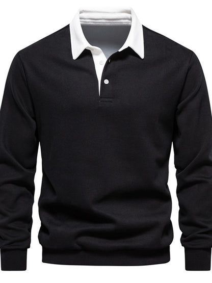Polo T-shirt voor heren met lange mouwen kraag en knoop of ritssluiting