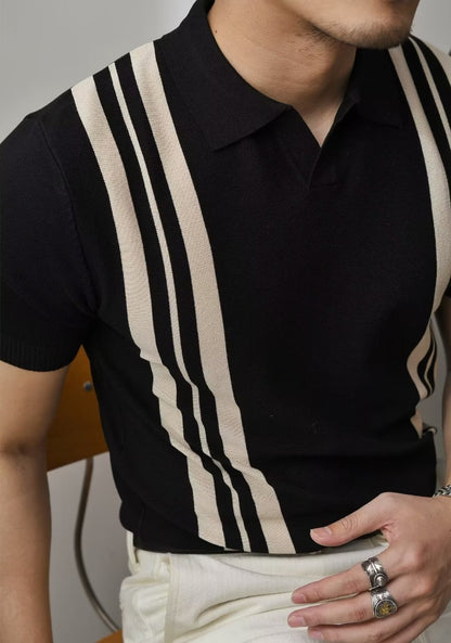 Fashion Casual Lapel Pure Color Polo Shirt Casual Knitted Short-Sleeved Men's Summer New Breathable Trendy Men's T-Shirt