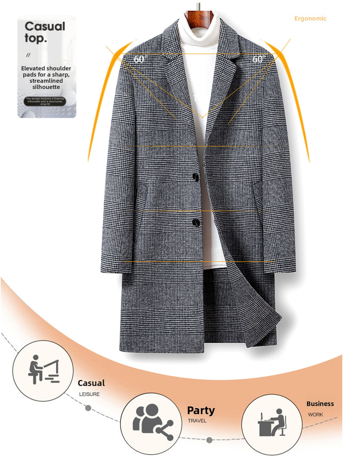 Mens Double-Sided Woolen Trench Coat