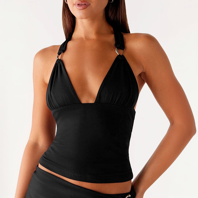 Metalen Ring V-hals Slim Haltertop