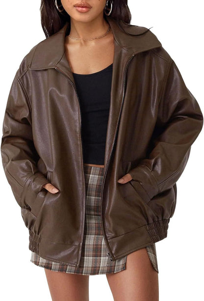 Women's Oversized Leather Motorcycle Jacket